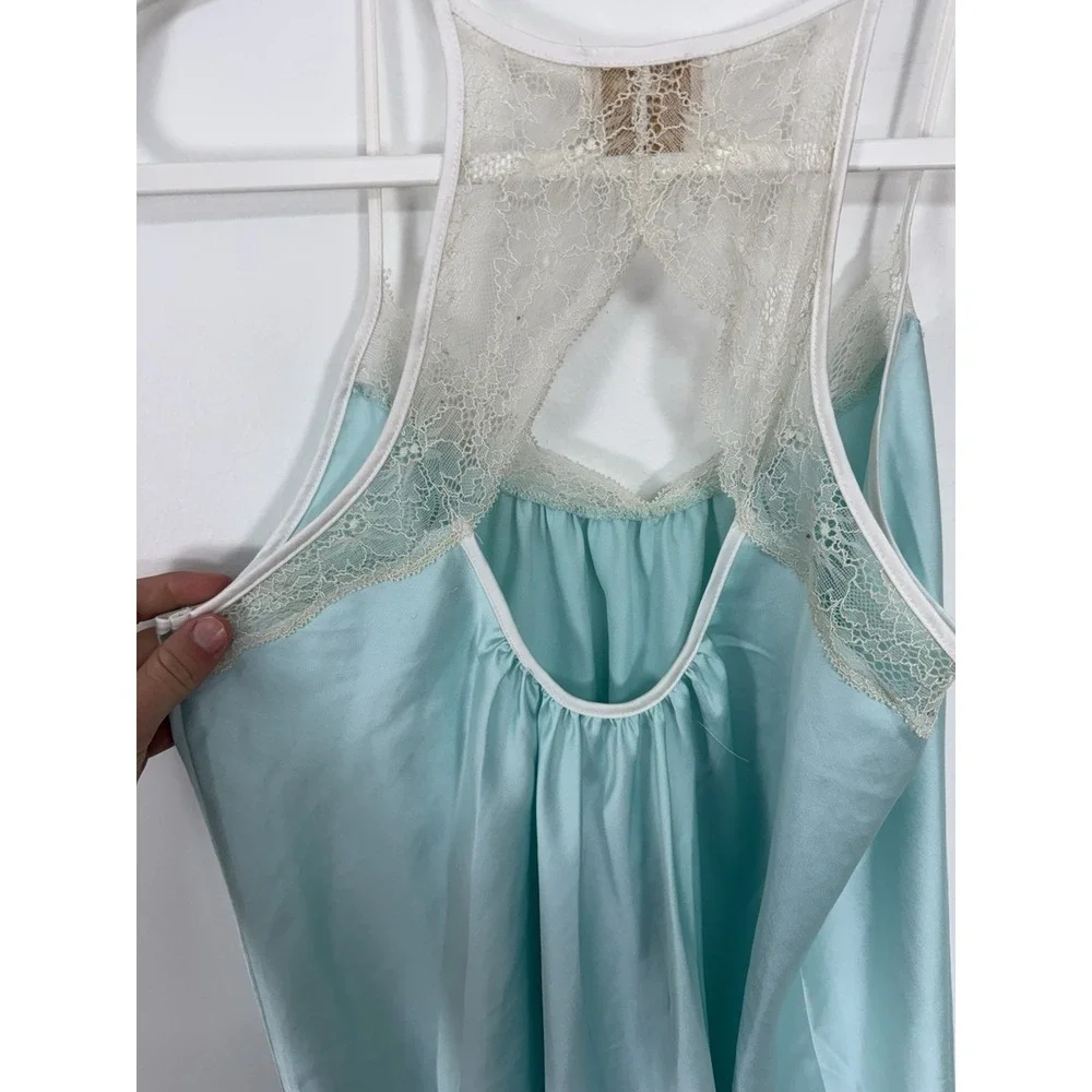 Kate Spade New York Blue Satin Bridal Chemise Nightgown Lace Detail Size Small